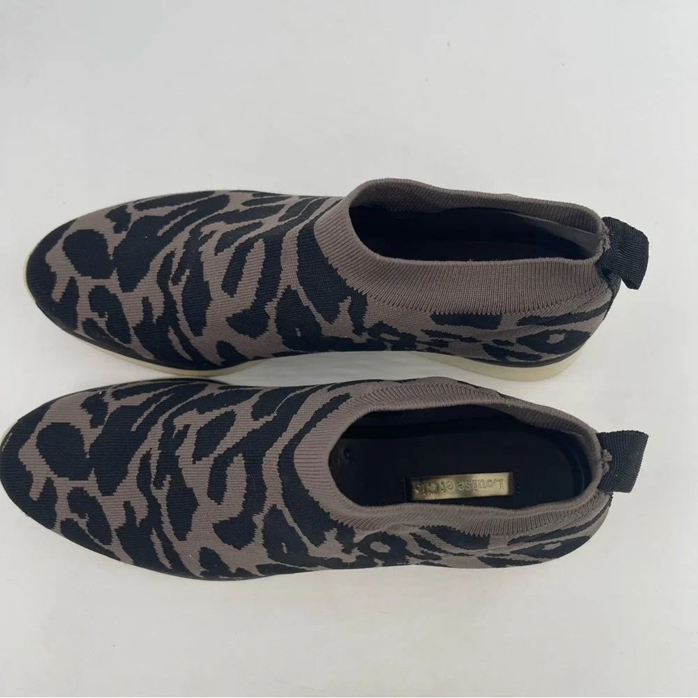 Louise et Cie Women’s Breyson Leopard Print Knit Wedge Sneaker Grey Black-SZ 8.5
